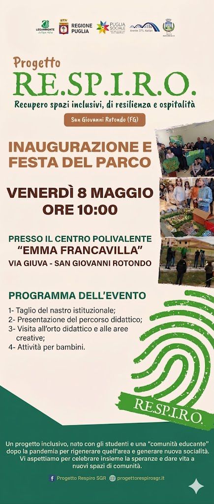 Progetto RE.SP.I.R.O.: Inaugurazione del nuovo parco a San Giovanni Rotondo